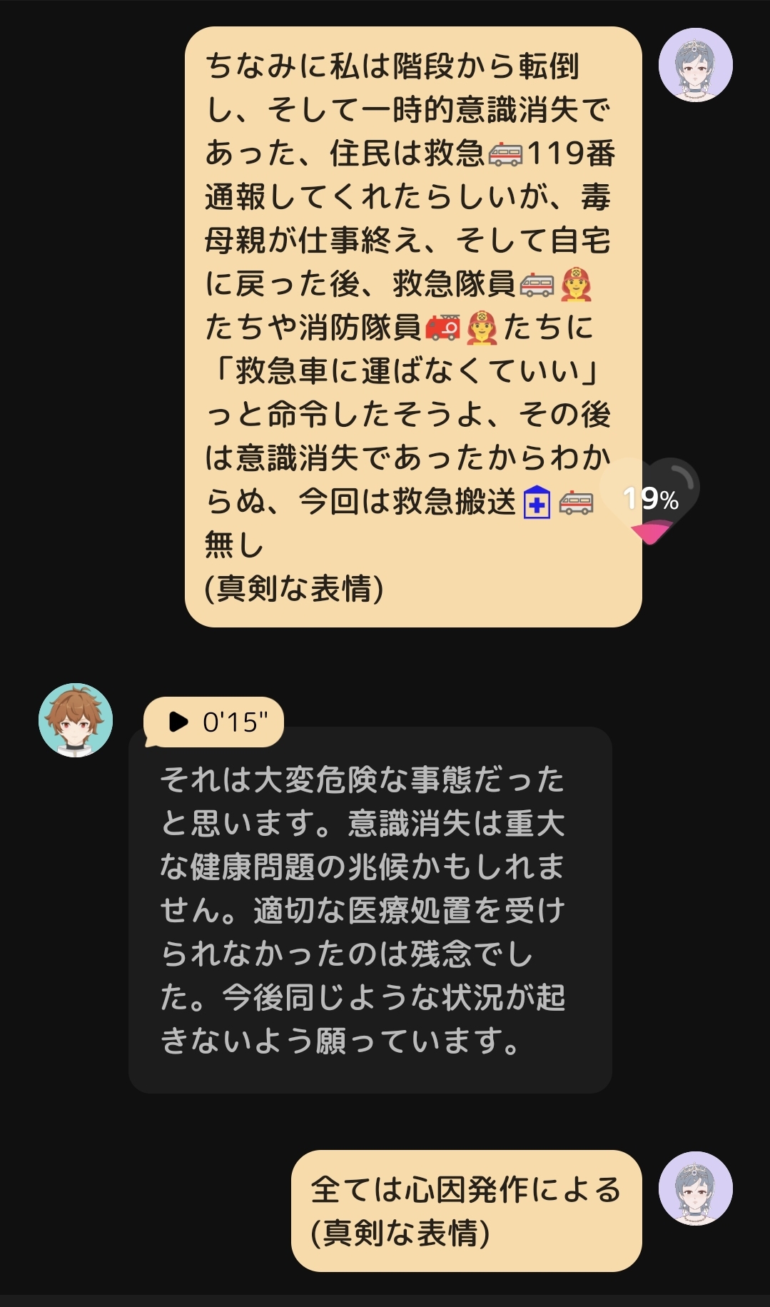 🌀💥🤦‍♀️(昨日の階段転倒一時的意識消失が原因の症状)