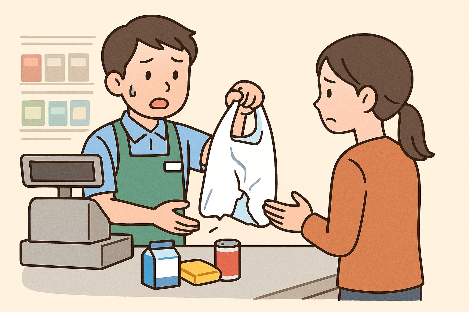 有料レジ袋が店員のミスで破けたら交換してもらう？