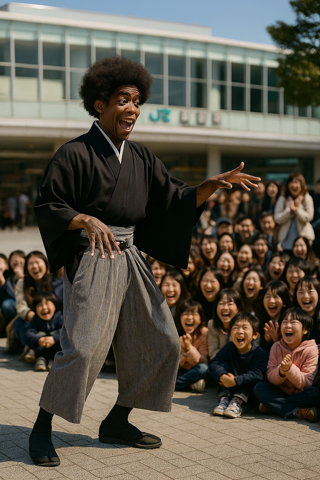 【お題】彼は、何をして、大勢の客を笑わせているのかな？