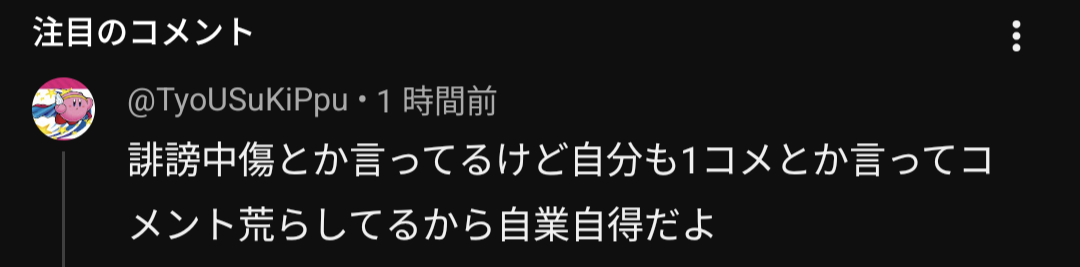 1コメが荒らしで、誹謗中傷されても自業自得ってこれどう思う？