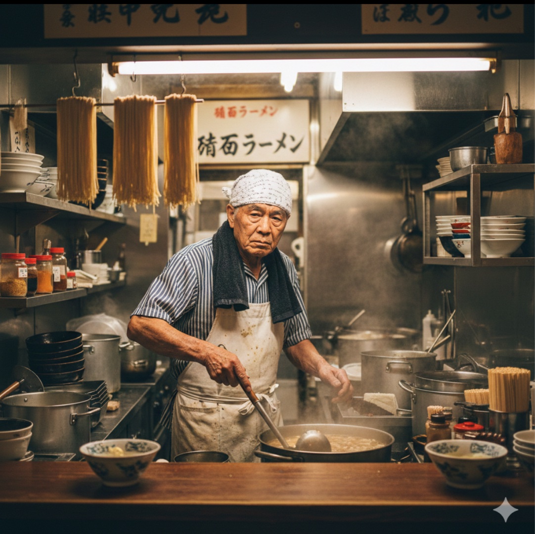 客「親父ぃー！チャーシュー特盛濃厚豚骨ラーメンひとつ！チャーシューとスープと麺ぬきで！」 店主「(⁉︎)」