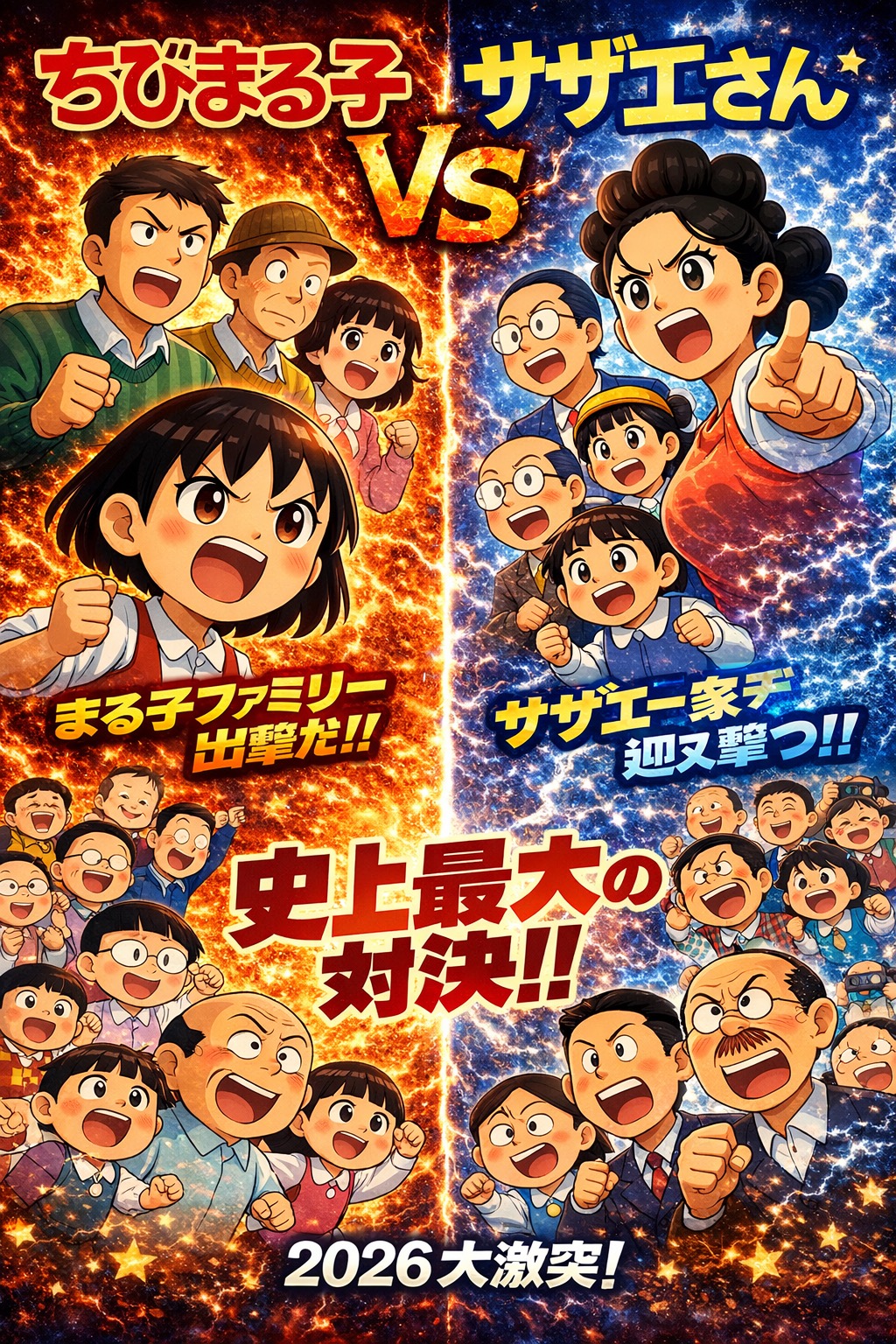 サザエさんVSちびまる子ちゃん　アナタはどっち派？(著作隣接権侵害などの違法行為となり画像はイメージイラスト)