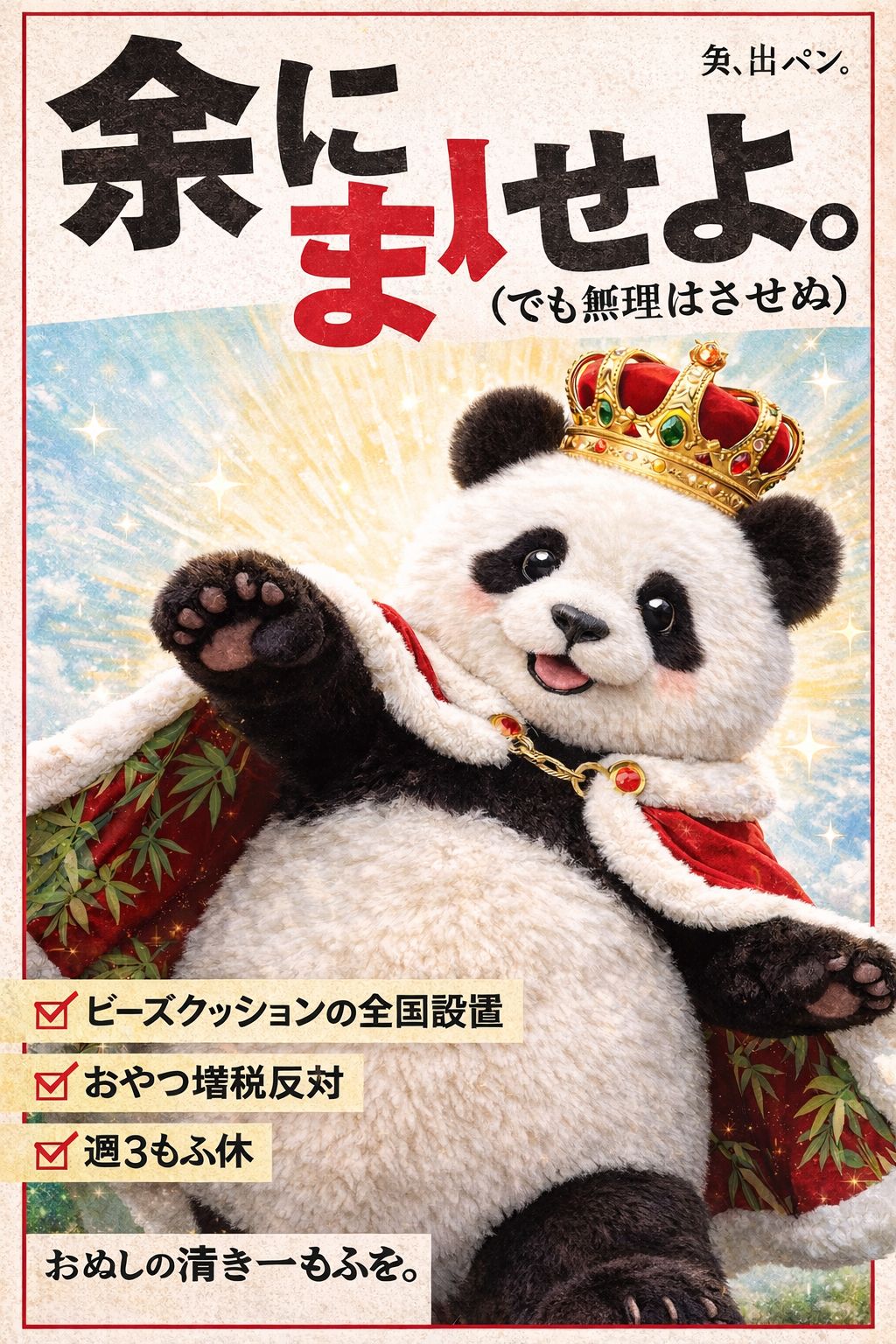 パンダ候補が総裁選に出馬するようです。皆様の清き一票をよろしくお願いします。