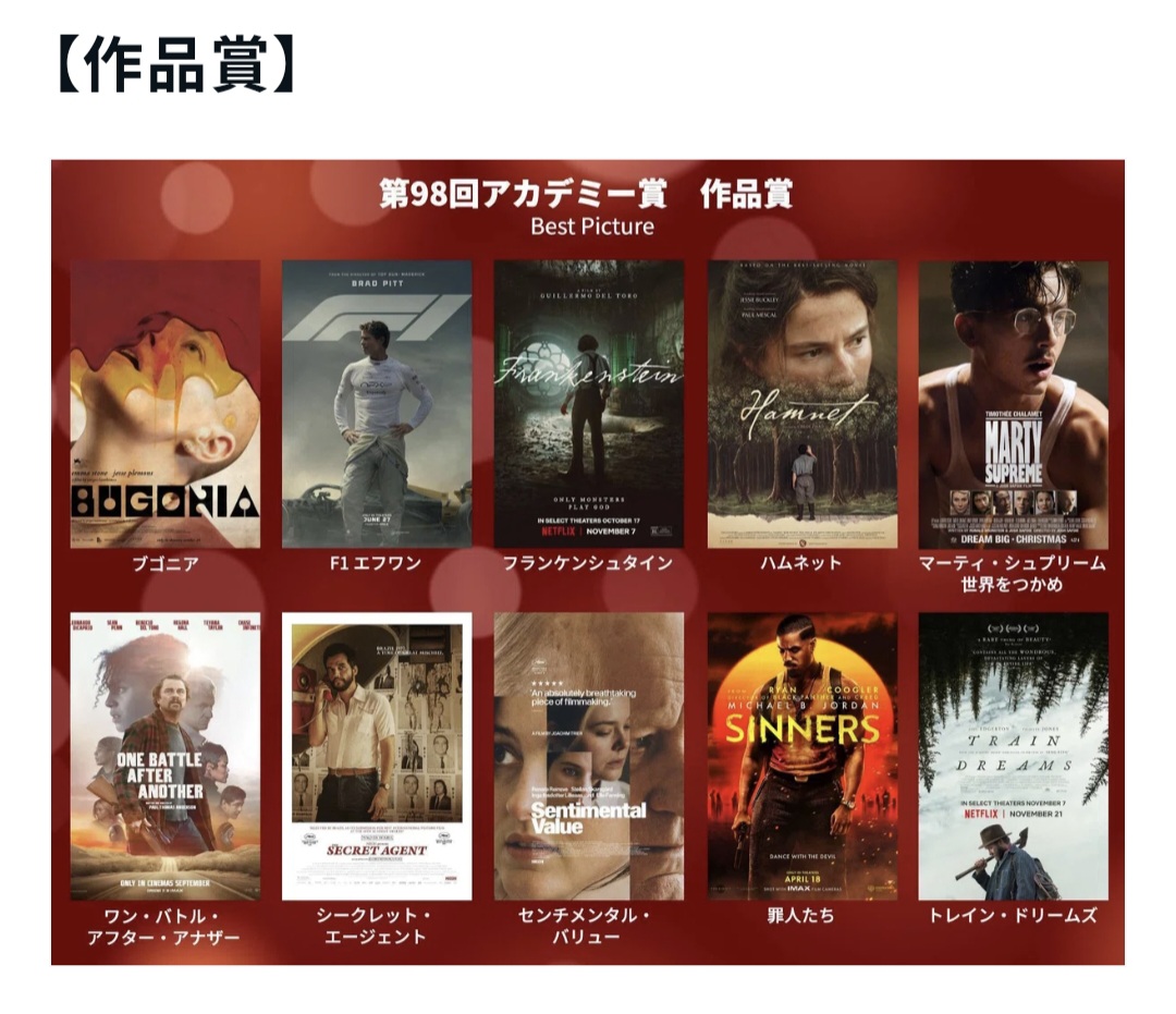 第98回 米アカデミー賞 (オスカー) 予想は？午前6時30分よりレッドカーペットおよび授賞式の模様が生中継待ち遠しいですね