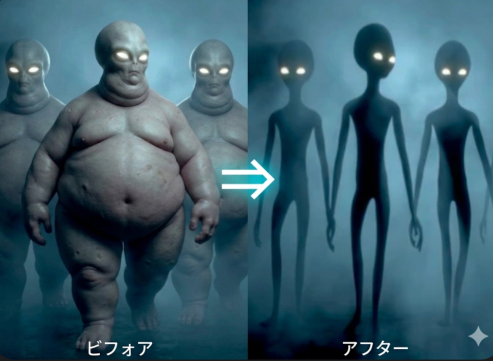 この宇宙人、どうやって、こんなスリムボディを手に入れた？