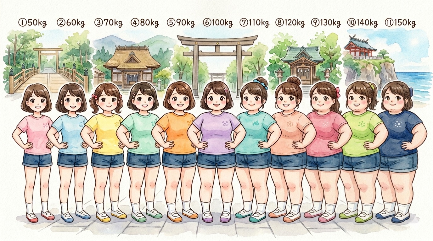 下記のAIイラストの中で好みの女性の体重や体型を番号で理由と一緒に教えてください。