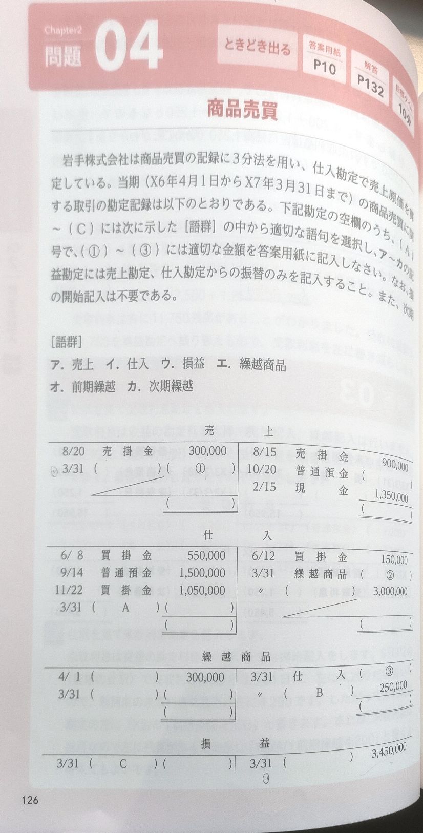 簿記3級の問題