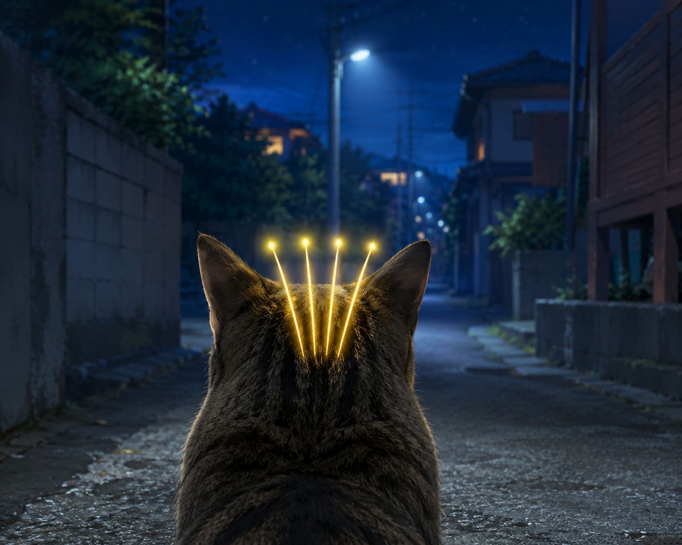 猫の後頭部に謎の4本の光が、猫は普段この光をどう活用