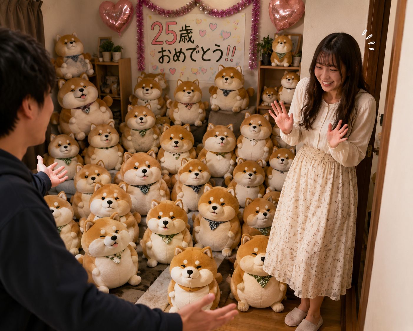 サプライズで彼女にぽちゃ柴ぬいぐるみを年齢分プレゼント、最後に彼女の一言は