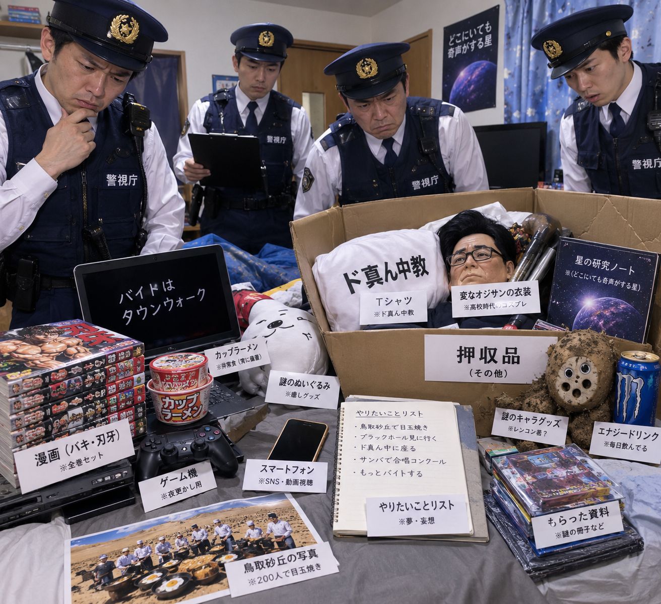 家宅捜索に入った警察官が証拠品を集めたらこうなった  警察官の気持ちを教えてください