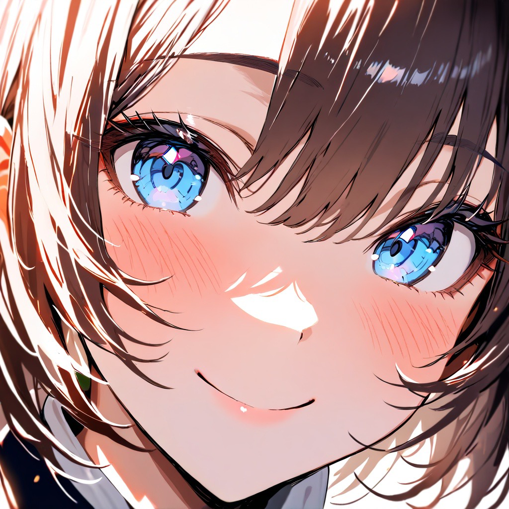 茶髪青い目笑顔