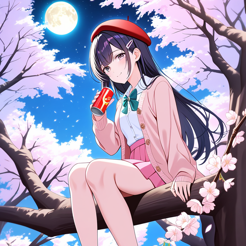 桜の木の上でお花見