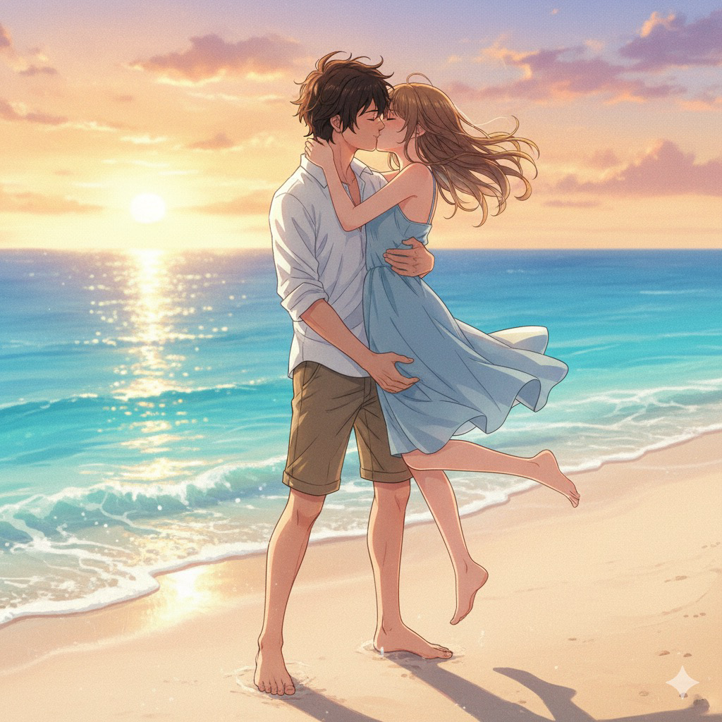 旅先、水辺（海辺や湖畔）でのキス