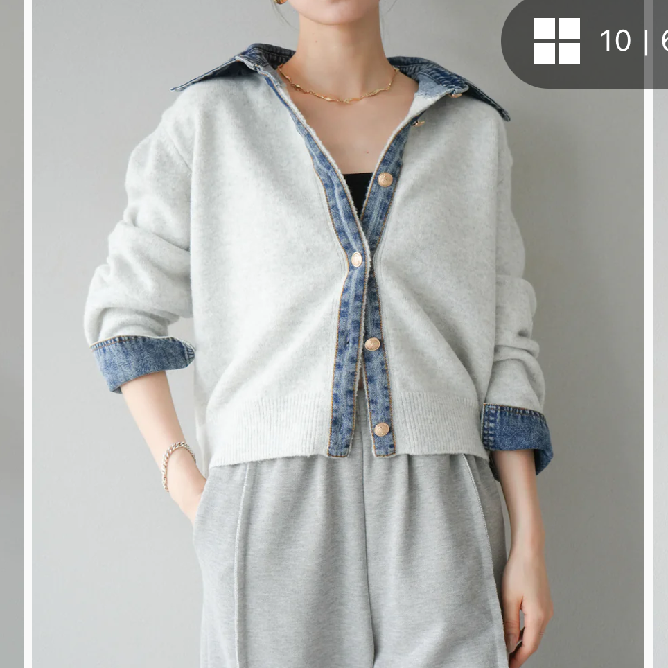 デニム襟ボタンニット ホワイト