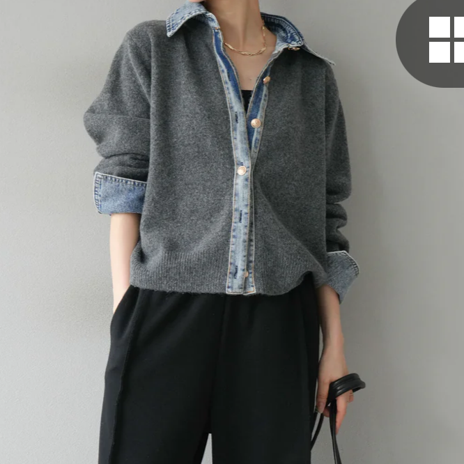 デニム切替ネップニットチャコール