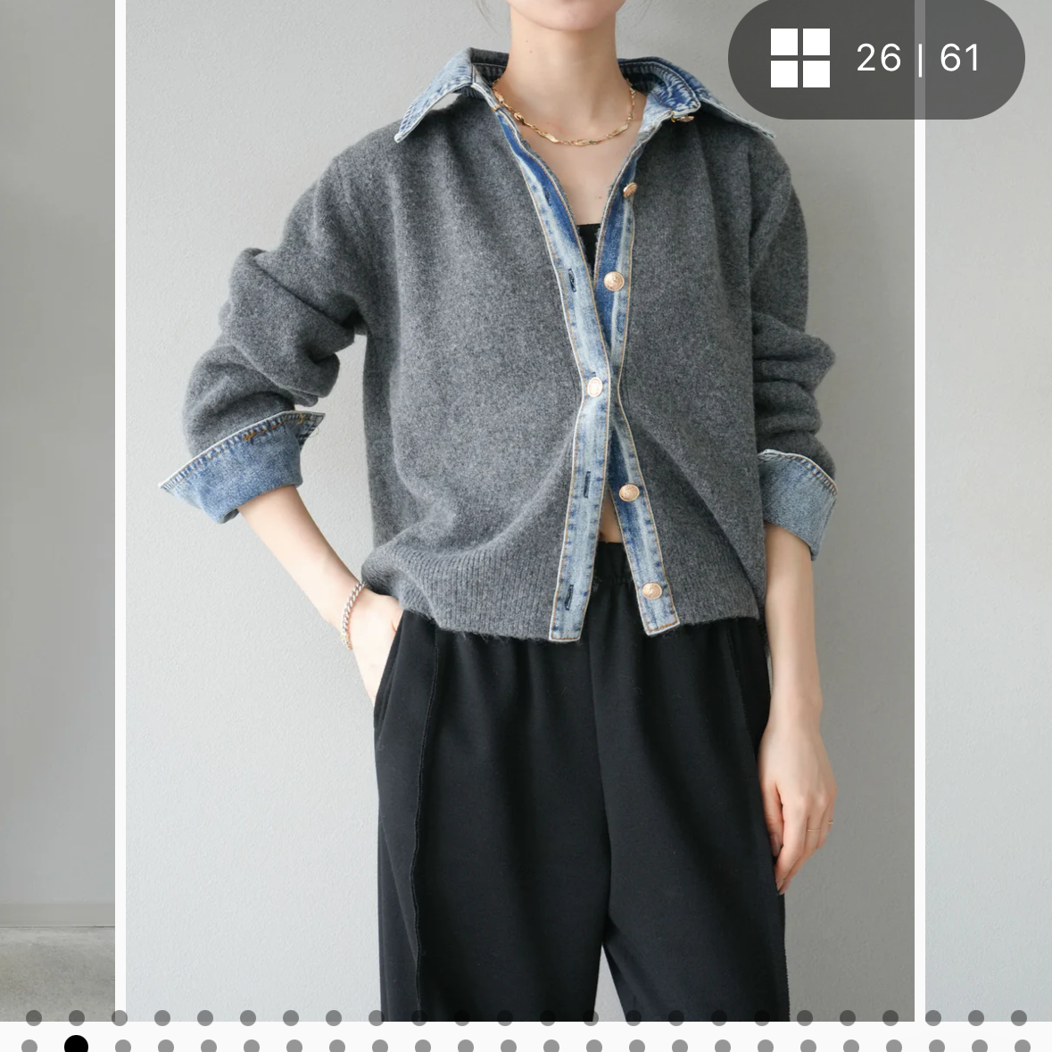 デニム襟ボタンニット チャコール