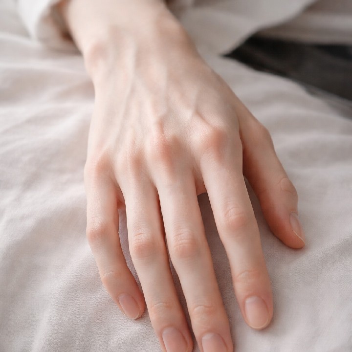 色白で細長い、華奢な手