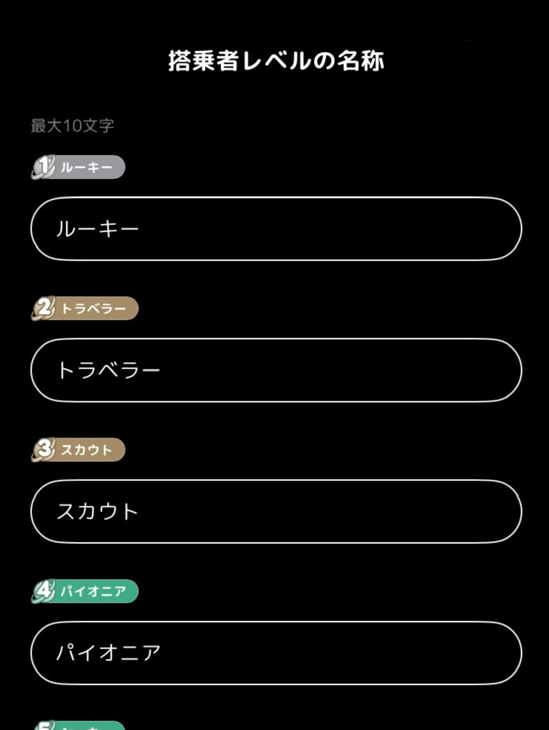 搭乗者レベル命名
