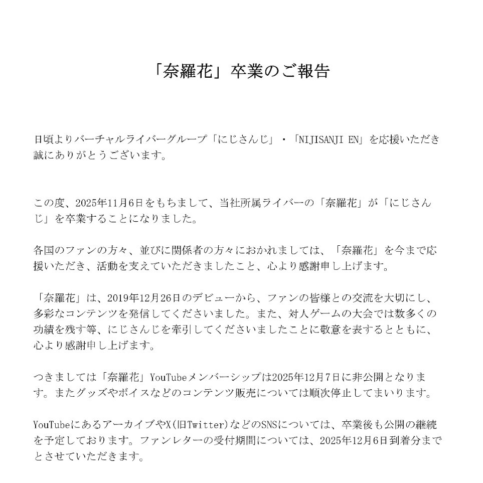 「奈羅花」卒業のご報告