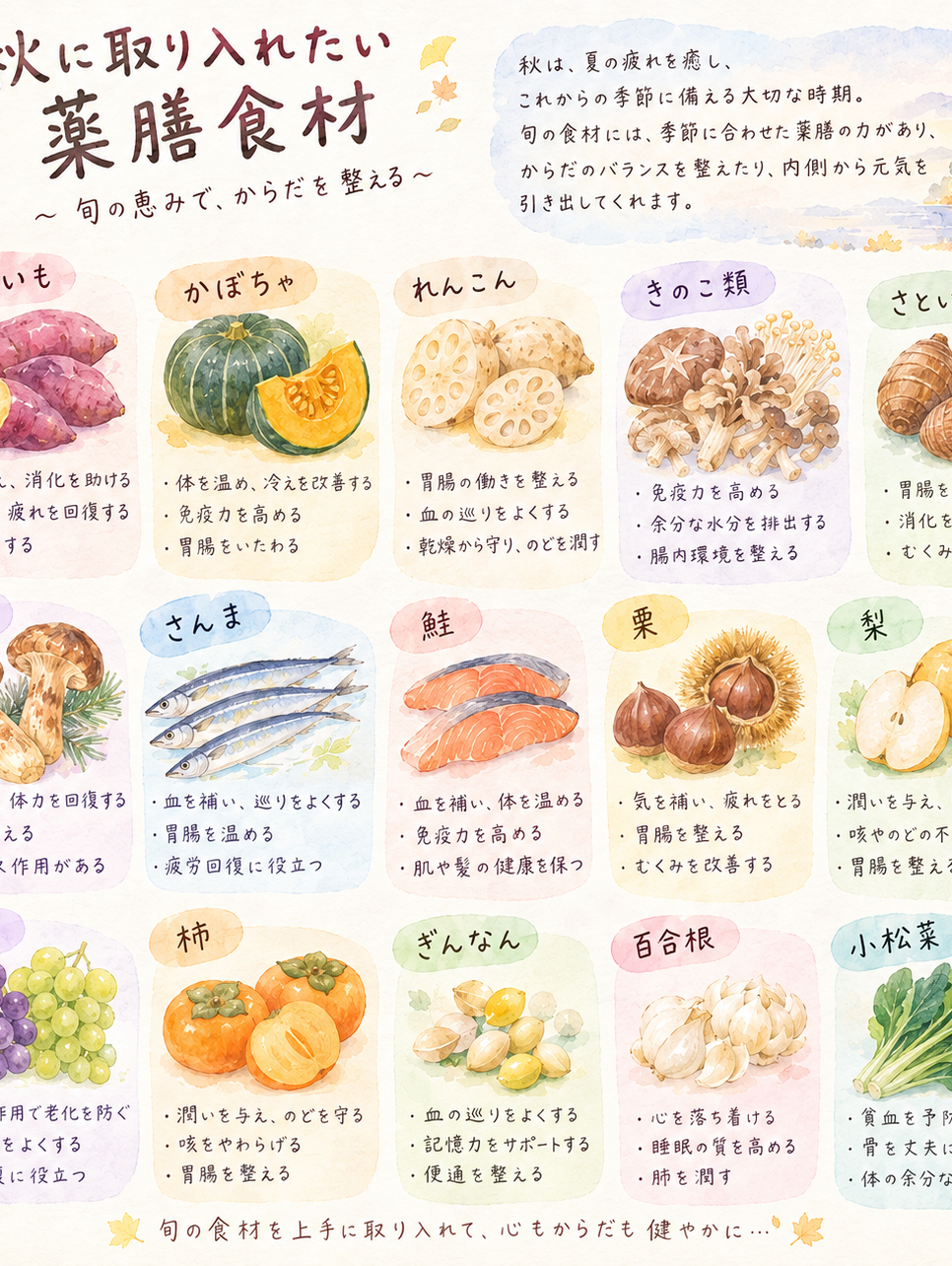 秋のゆる薬膳～実りの季節の旬を取り入れましょう～